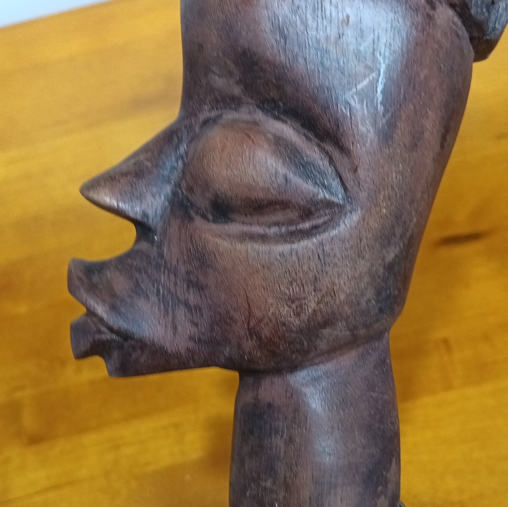 Vintage Wooden African Tribal Art Statue Bust Hand Carved Woman Head Carving 9in - Picture 7 of 9